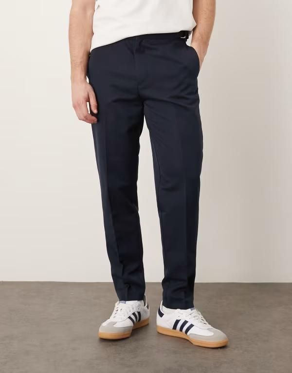 エイソス メンズ ボトムス カジュアルパンツ ASOS DESIGN taperedress pants with side adjusters NAVY ネイビー