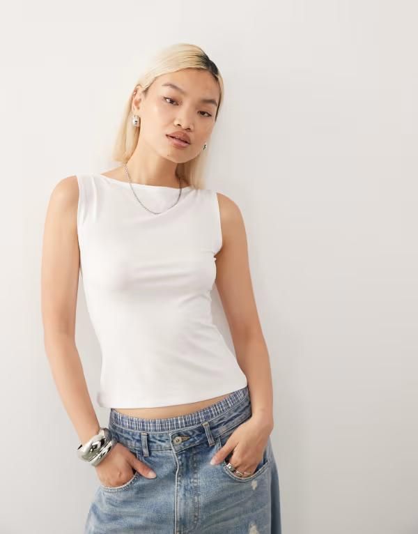 ウィークデイ レディース トップス タンクトップ Weekday Annie super soft boat neck tank top White ホワイト