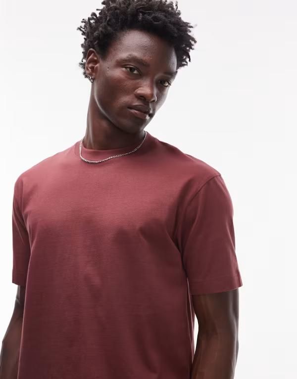 トップマン メンズ トップス Tシャツ Topman regular crop fit Tshirt Burgundy バーガンディ