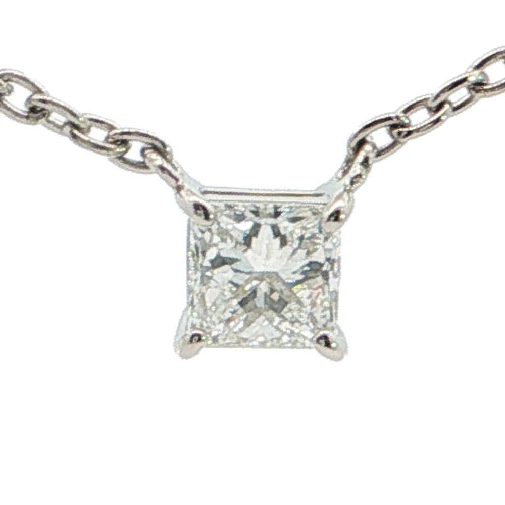 0.265ct シンプルライン ダイヤモンドネックレス ペンダント Pt900-Pt850-2.4g プラチナ【♀】【S】【レディース】★■613092【中古】