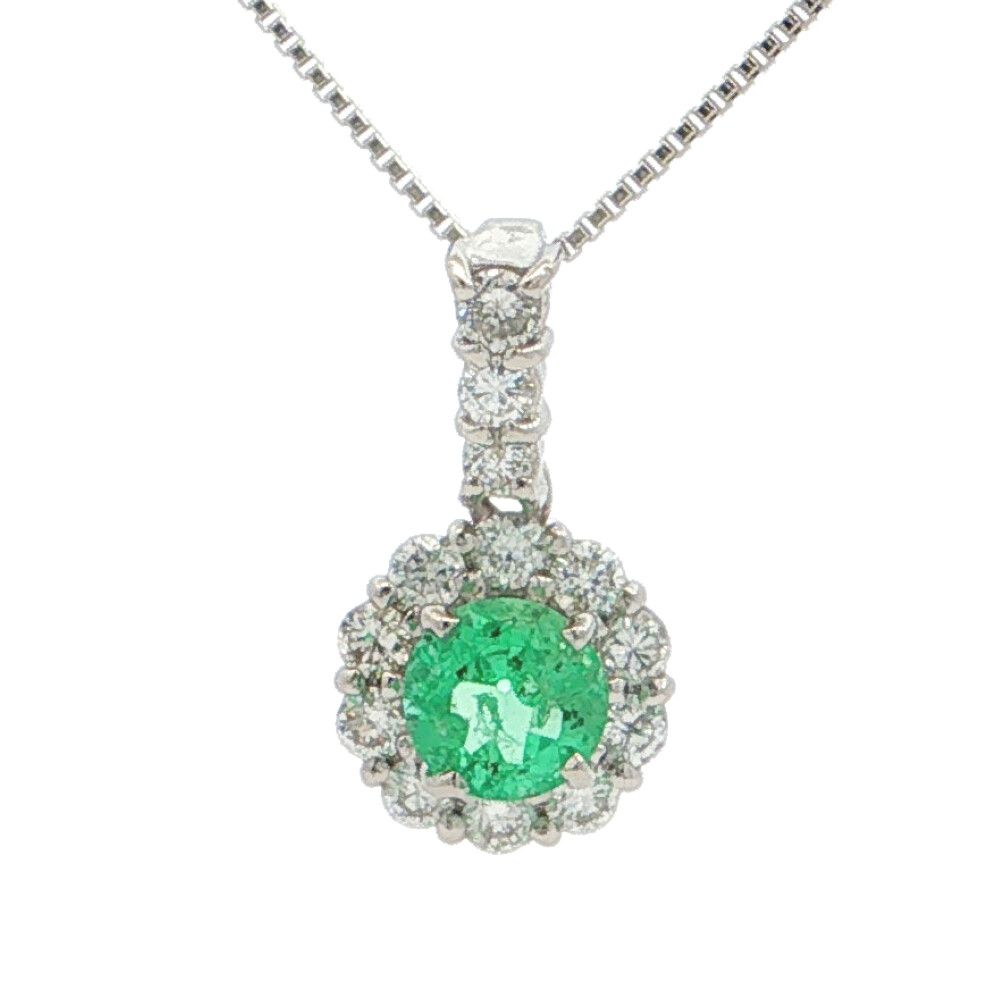 0.25ct 0.21ct 取り巻きセッティング 5月 誕生石 1P エメラルド ダイヤモンドネックレス ペンダント Pt900-Pt850-2.5g プラチナ【S】【メンズ・レディース】★■613134【中古】