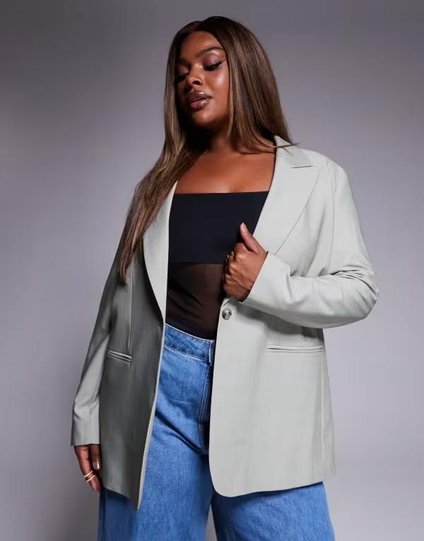 エイソス レディース アウター ジャケット・ブルゾン ブレザー ASOS DESIGN Curve relaxed blazer in olive Olive オリーブ