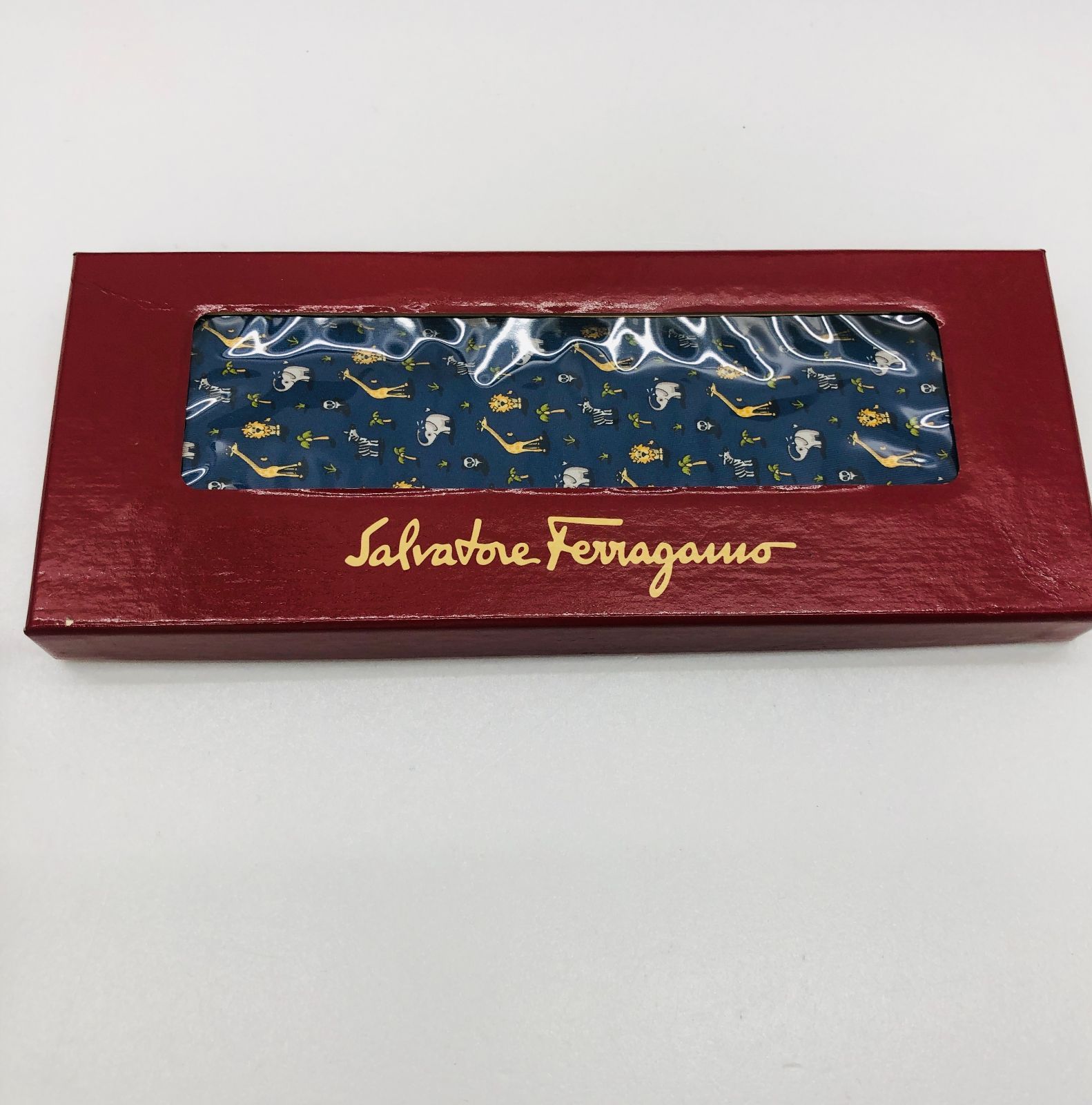 箱付き】Salvatore Ferragamo ネクタイ ブルー系 アニマル柄