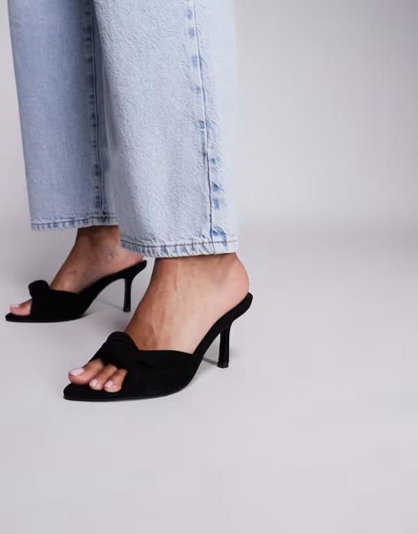 エイソス レディース シューズ サンダル スエード ヒール ASOS DESIGN Nemo knotted detail high heeled mules suedette Black suedette ブラック