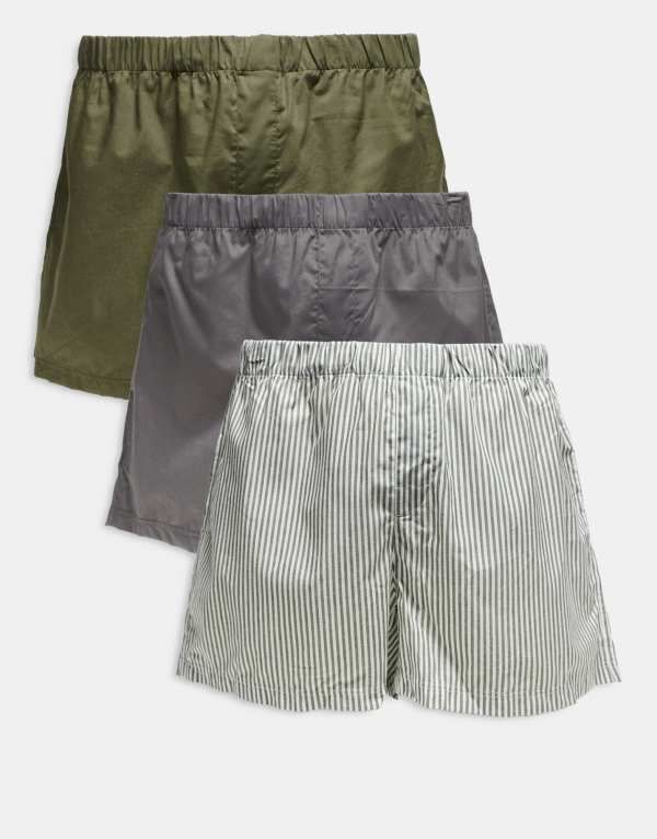 ジャック アンド ジョーンズ メンズ アンダーウェア トランクス Jack Jones 3 pack striped woven boxers Olive City Skyline オリーブ