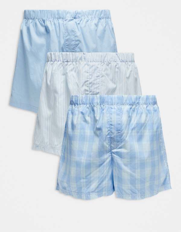 ジャック アンド ジョーンズ メンズ アンダーウェア トランクス Jack Jones 3 pack plaid woven boxers Chambray blue ブルー