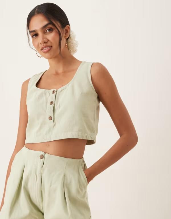 エイソス レディース トップス ベスト デニム ASOS DESIGN denim tank top with button front in pistachio part of a set Pistachio デニム