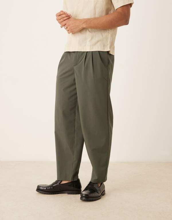 エイソス メンズ ボトムス カジュアルパンツ パンツ ASOS DESIGN oversized tapered pants GREEN グリーン