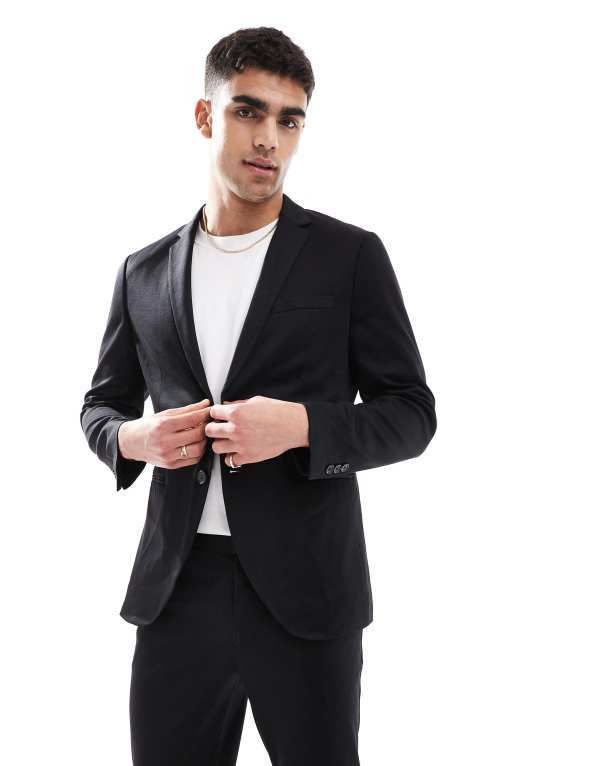 ジャック アンド ジョーンズ メンズ アウター ジャケット・ブルゾン スリムフィット ジャージー ジャケット Jack Jones slim fit jersey suit jacket Black ブラック