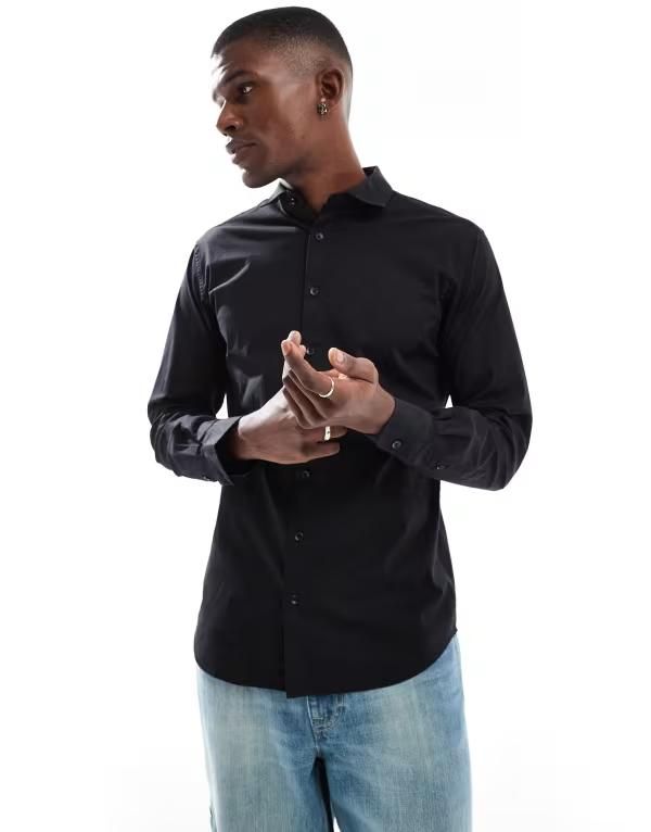 ジャック アンド ジョーンズ メンズ トップス シャツ スリムフィット Jack Joneslim fit shirt Black ブラック