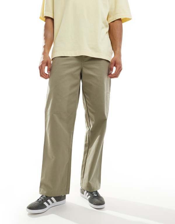 リバーアイランド メンズ ボトムス カジュアルパンツ パンツ River Island barrel worker pants Khaki カーキ 9,436円