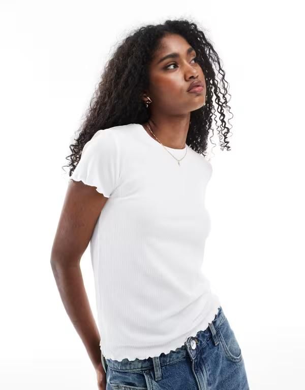 ピーシーズ レディース トップス Tシャツ Pieces lettucedge tshirt Bright White ホワイト