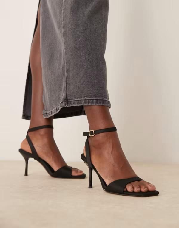 エイソス レディース シューズ サンダル ヒール ASOS DESIGN Wide Fit Hollow barely there heeled sandals Black ブラック