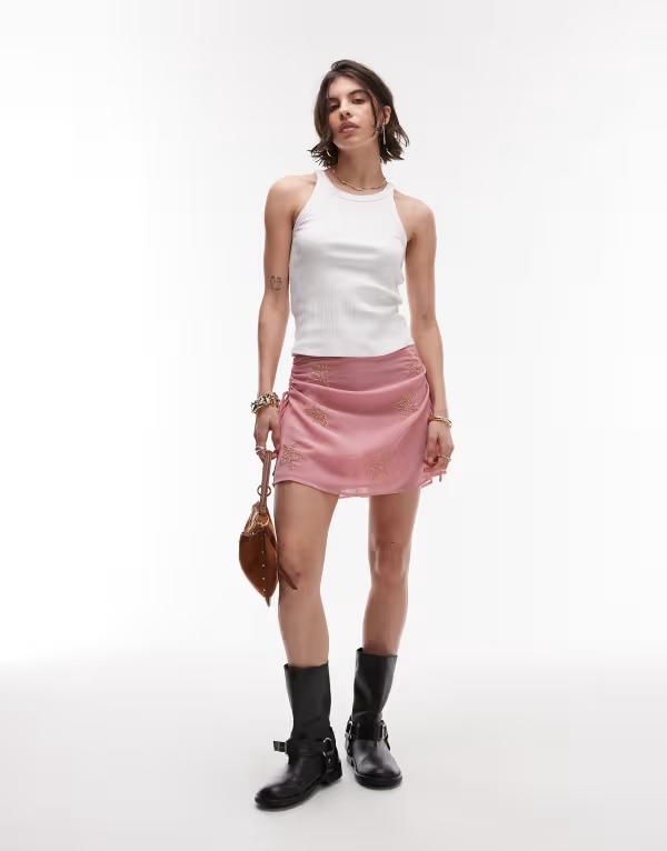 トップショップ レディース ボトムス スカート ミニ Topshop mini skirt with star beading PINK ピンク