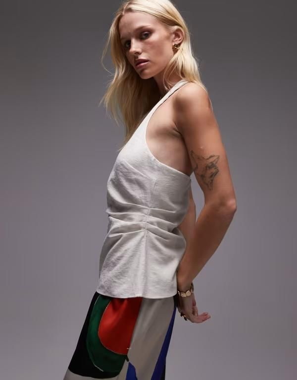 トップショップ レディース トップス タンクトップ リネン ホルター Topshop linen halter top in natural NATURAL