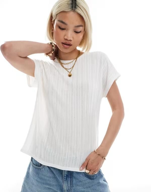 オンリー レディース トップス Tシャツ リブ ONLY ribbed textured top Cloudancer ホワイト