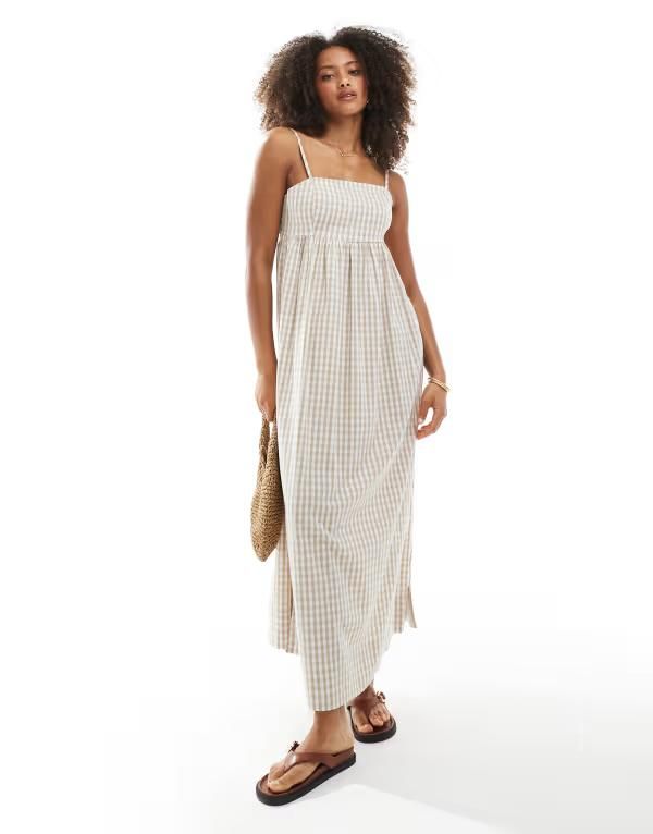 デイジーストリート レディース トップス ワンピース マキシワンピース ギンガムチェック マキシ ギンガム Daisy Street throw on maxi dress with tie back in blush gingham BLUSH ブラッシュ