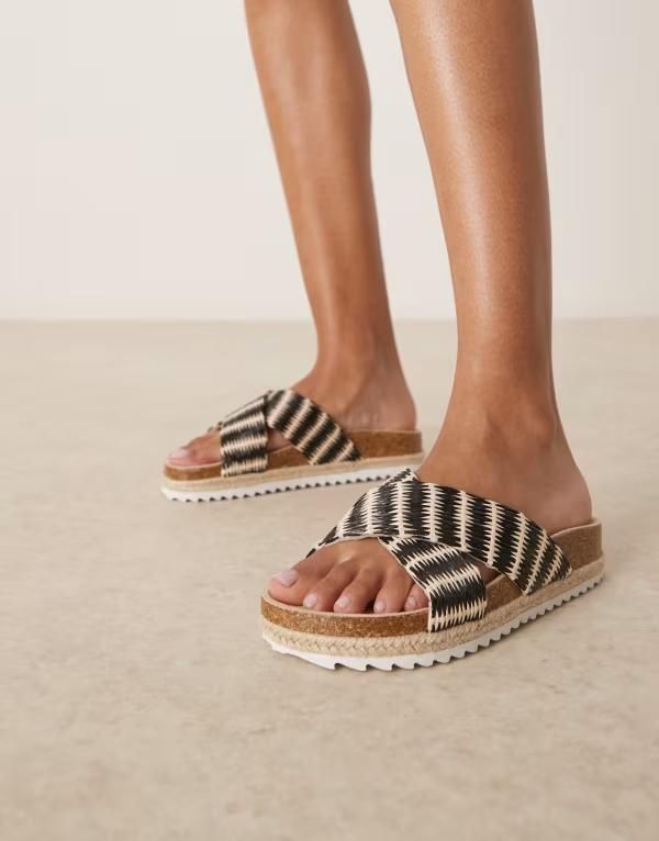 エイソス レディース シューズ サンダル ASOS DESIGN Jessica cross strap espadrille mule sandals in natural stripe Natural stripe ストライプ