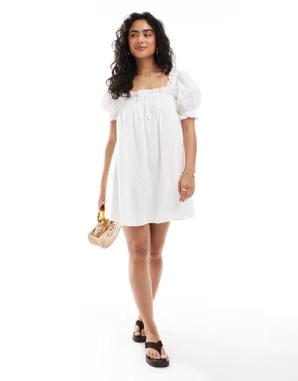 ミスセルフフリッジ レディース トップス ワンピース Miss Selfridge eyelet smock dress White ホワイト