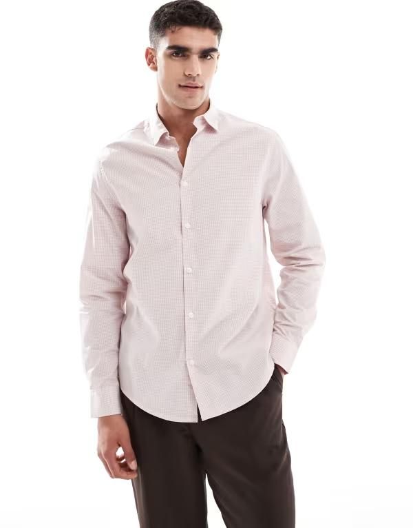エイソス メンズ トップス シャツ ASOS DESIGN formal plaid regular shirt PINK ピンク