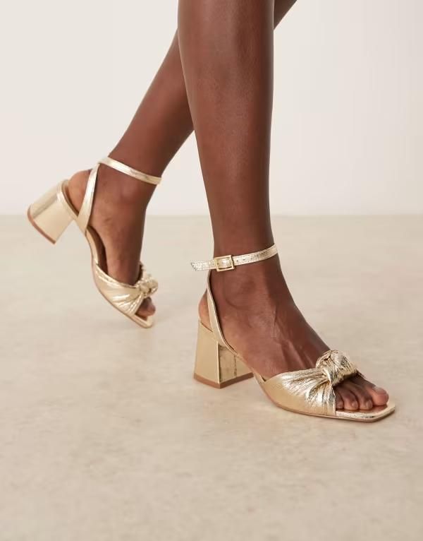 エイソス レディース シューズ サンダル ヒール ASOS DESIGN Hansel knotted mid heeled sandals GOLD ゴールド