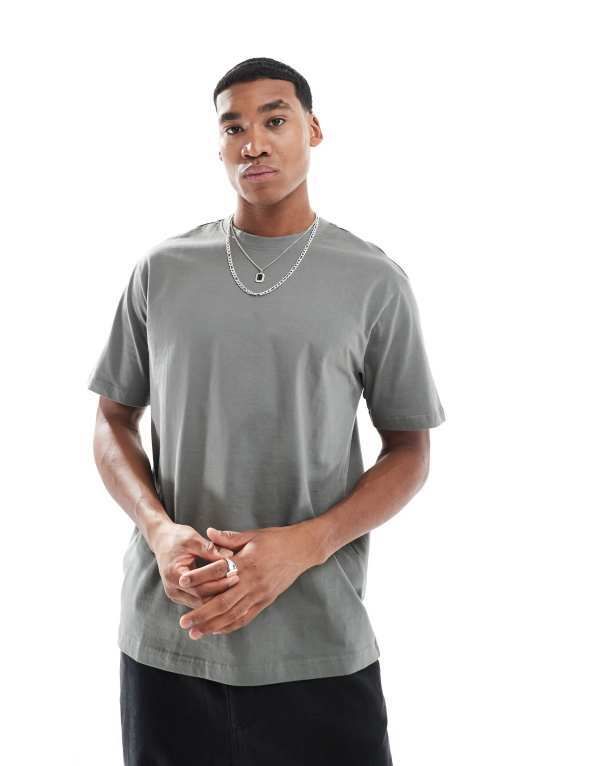 オンリーアンドサンズ メンズ トップス Tシャツ リラックスフィット シャツ ONLY SONS relaxed fit Tshirt in dark sage Castor gray グレー