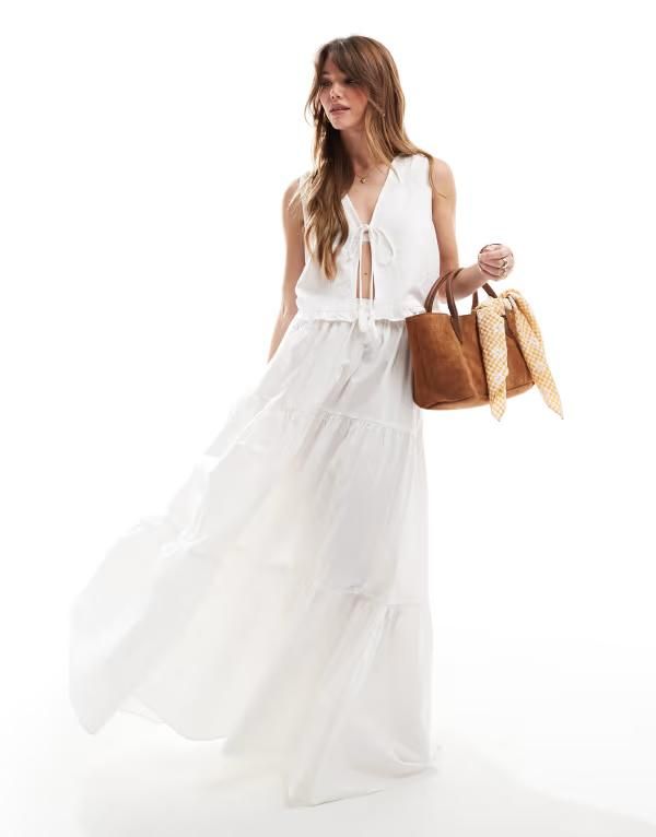 エイソス レディース ボトムス スカート ティアード マキシ ASOS DESIGN tiered boho maxi skirt white ホワイト 12,074円
