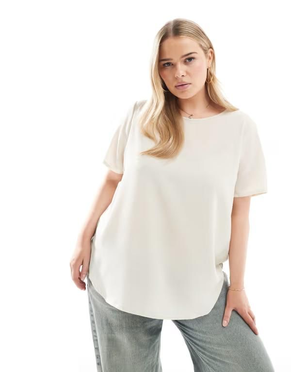 オンリーカーブ レディース トップス Tシャツ ONLY Curve short sleeve top in cream クリーム 7,650円