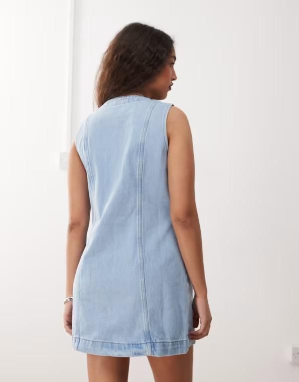 ノイジーメイ レディース トップス ワンピース ミニワンピース ミニ ベスト デニム Noisy May denim vest mini dress in light blue wash Light Blue Denim デニム