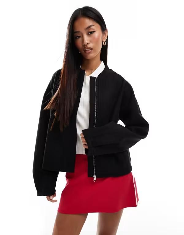 ピーシーズ レディース アウター ジャケット・ブルゾン クロップド ジャケット Pieces cropped bomber jacket Black ブラック