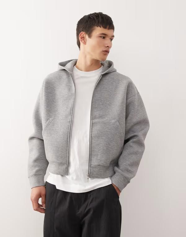 ウィークデイ メンズ アウター パーカー・スウェット スキューバ Weekday Simon zip up hoodie melange in scubastyle fabric Gray Melange グレー