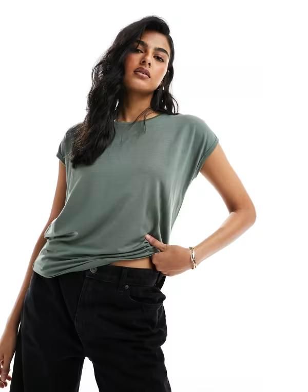 ヴェロモーダ レディース トップス Tシャツ Vero Moda round neck tshirt GREEN グリーン
