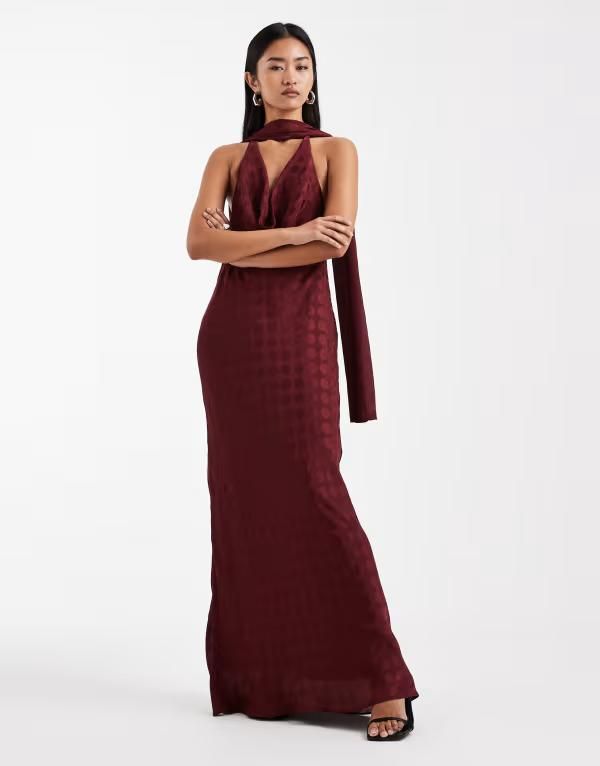 エイソス レディース トップス ワンピース マキシ ASOS DESIGN scarf cowl neck maxi dress in plum spot Plum プラム