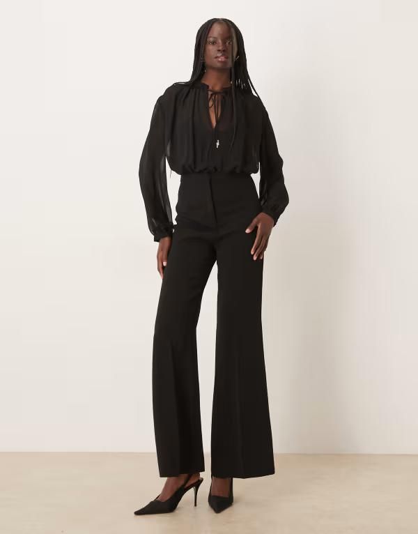 マンゴ レディース トップス ジャンプスーツ ギャザー Mango ruchedetailong sleeve jumpsuit Black ブラック