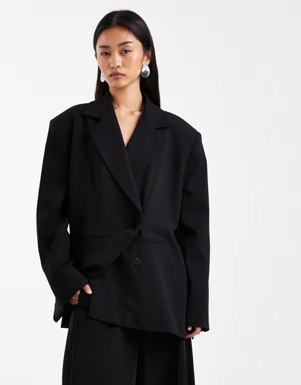エイソス レディース アウター ジャケット・ブルゾン A ライン ブレザー ASOS DESIGN A line oversized blazer black ブラック