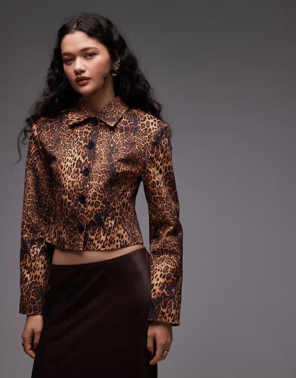 エイソス レディース アウター ジャケット・ブルゾン プリント クロップド ASOS DESIGN tailored fit cropped collared jacket in leopard print Leopard Print アニマル