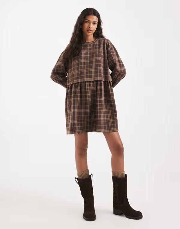 ミスセルフフリッジ レディース トップス ワンピース Misselfridge plaid short sleeve layered smock dress PLAID チェック