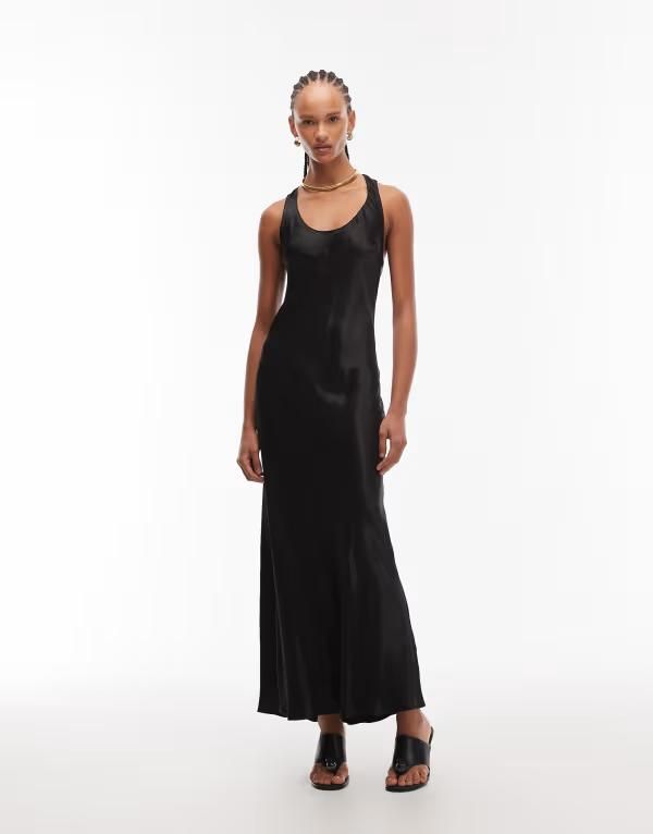 エイソス レディース トップス ワンピース マキシワンピース サテン マキシ ASOS DESIGN satin scoop maxi dress Black ブラック