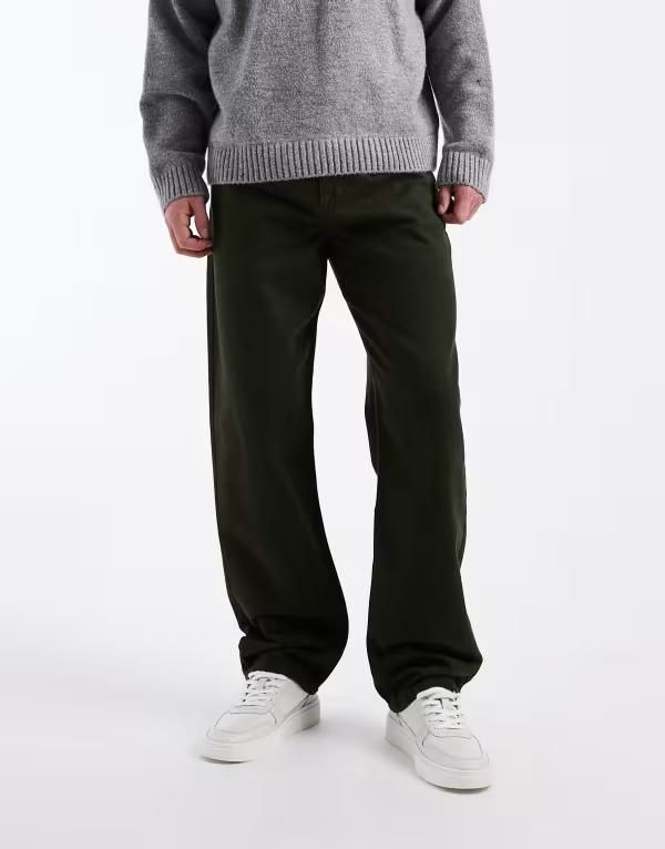 エイソス メンズ ボトムス カジュアルパンツ ASOS DESIGN baggy pants with pleats Khaki カーキ