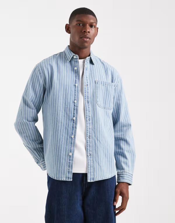 レディファインド レブル メンズ トップス シャツ デニム Redefined Rebel boxy denim striped shirt and Multi マルチカラー