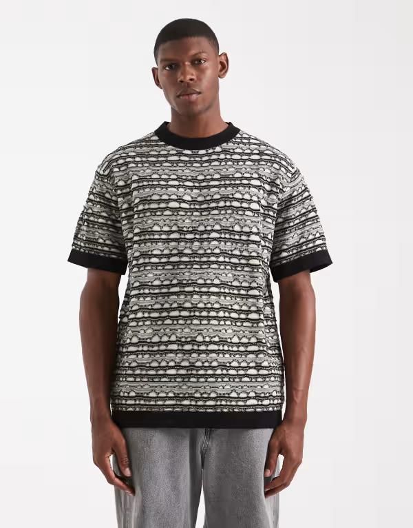レディファインド レブル メンズ トップス Tシャツ オーバーレイ ニット Redefined Rebel boxy knitshirt with black crochet overlay Multi マルチカラー
