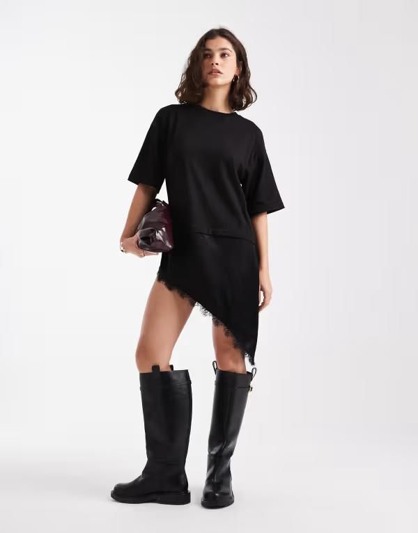 ミスセルフフリッジ レディース トップス Tシャツ Misselfridge 2in1 Tshirtunic dress Black ブラック