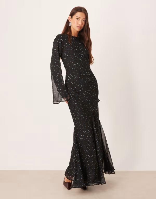 エイソス レディース トップス ワンピース プリント マキシ ASOS DESIGN flare sleeve maxi dress in spot print Dot print