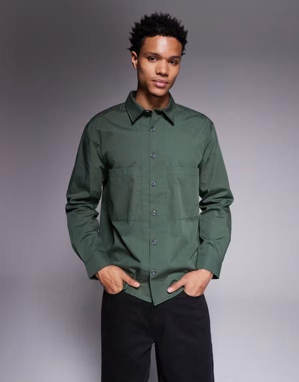 エイソス メンズ トップス シャツ ASOS DESIGN relaxed shirt in dark DARK GREEN グリーン