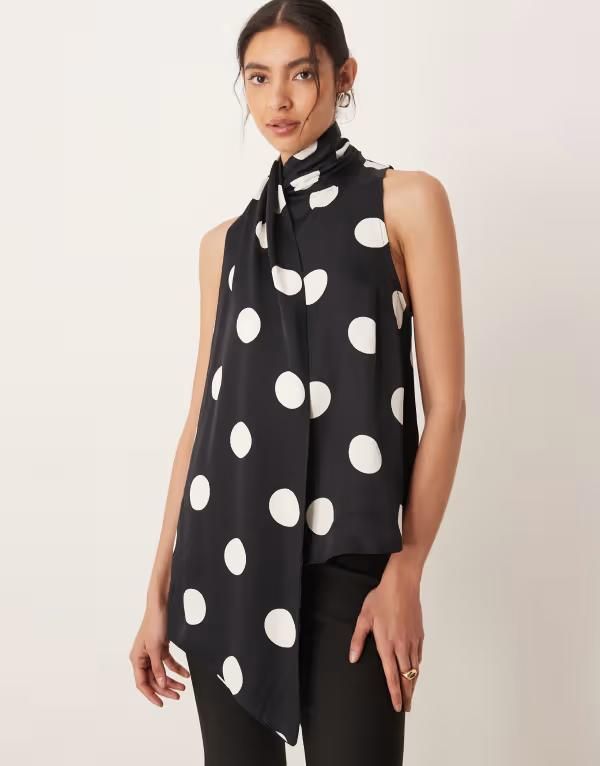 ノーバディーズ チャイルド レディース トップス タンクトップ Nobodys Child scarf neck tank top and white spot Black white spot ホワイト