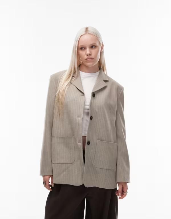 エイソス レディース アウター ジャケット・ブルゾン ジャケット ASOS DESIGN tailored high break point oversized jacket herringbone Brown herringbone ブラウン
