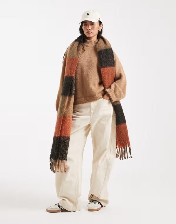 エイソス レディース アウター ニット・セーター ハイネック セーター ニット ASOS DESIGN boxy fit fluffy knit sweater with high neck in mocha Mocha モカ