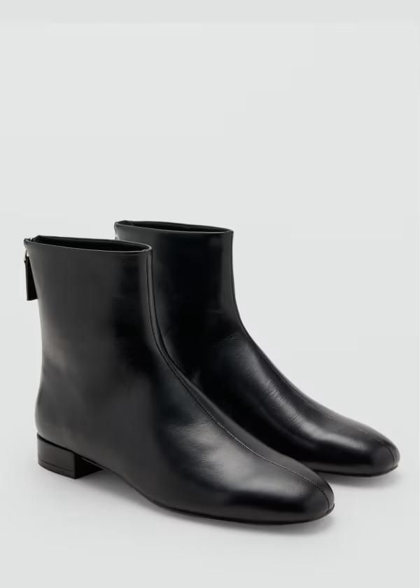 マンゴ レディース シューズ ブーツ・レインブーツ アンクル ブーツ レザー Mango leather round toe ankle boots Black ブラック