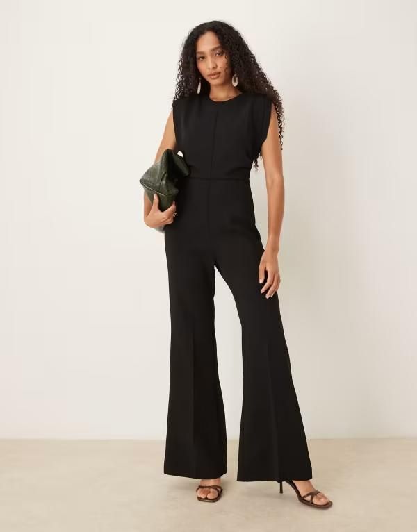 マンゴ レディース トップス ジャンプスーツ ノースリーブ Mango sleeveless flared jumpsuit Black ブラック