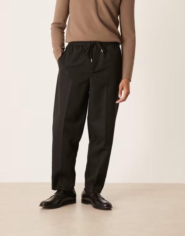 エイソス メンズ ボトムス カジュアルパンツ パンツ ASOS DESIGN carrot fit pants with elasticated waistband Black ブラック